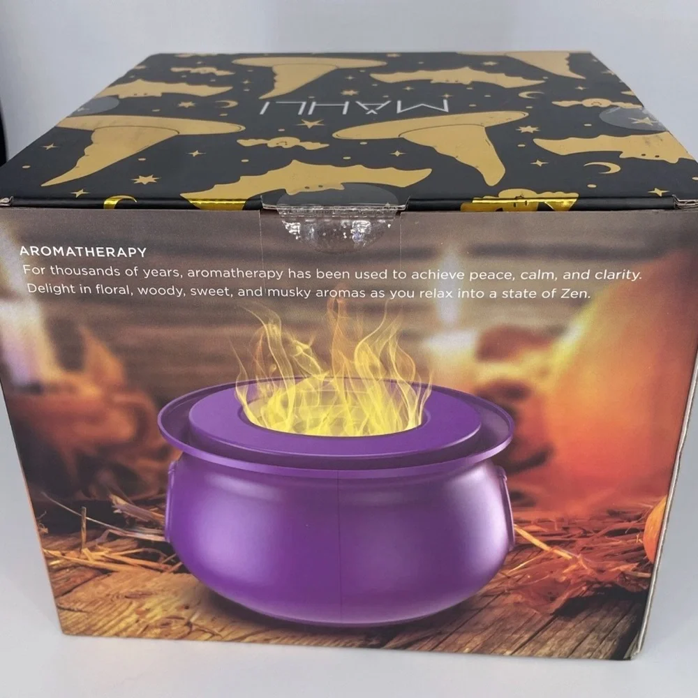 New Mahli Purple Cauldron Orange Flame Ultrasonic Aroma Diffuser Halloween